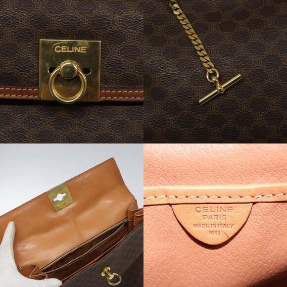 CELINE Macadam Canvas Hand Bag Pvc Leather Brown Gold - Picture 11 of 13